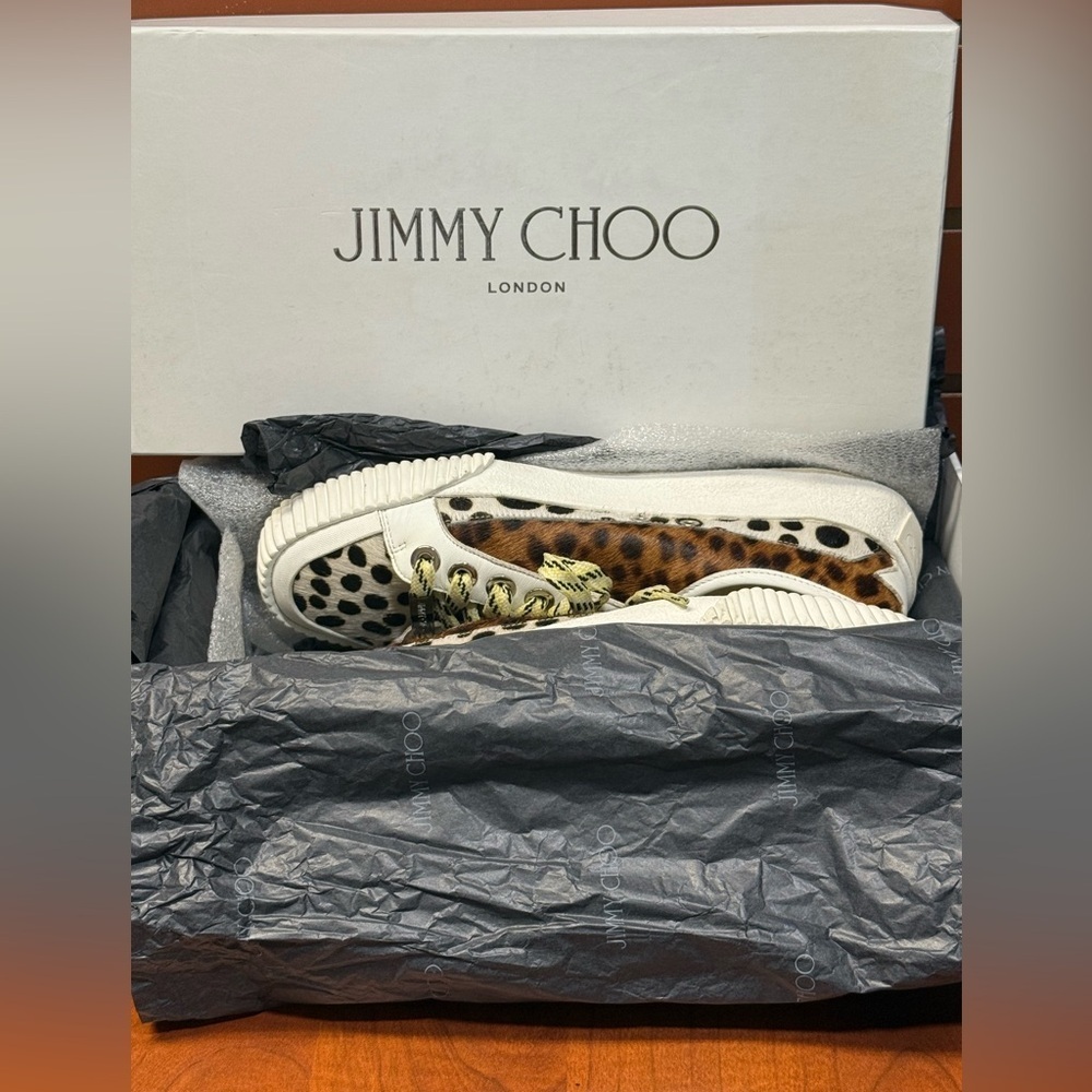 Jimmy Choo Brown and White Sneakers with Leopard Print - Picture 11 of 16